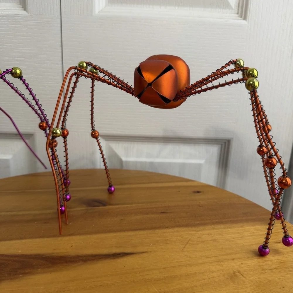 Orange Pink Metal Jingle Bell Free Standing Spiders Halloween Decor Office Home